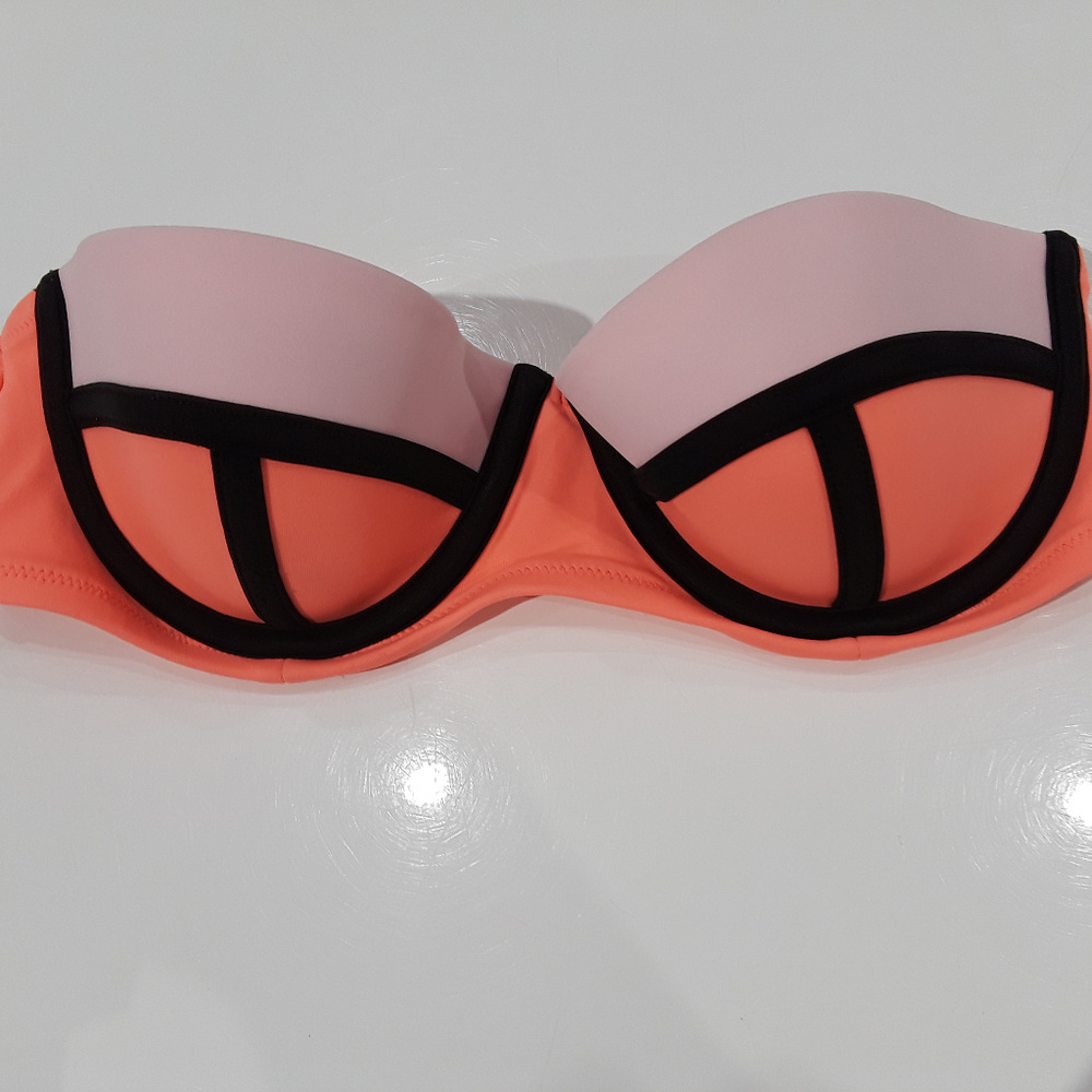 Colorblock bikini top strapless orange pink black